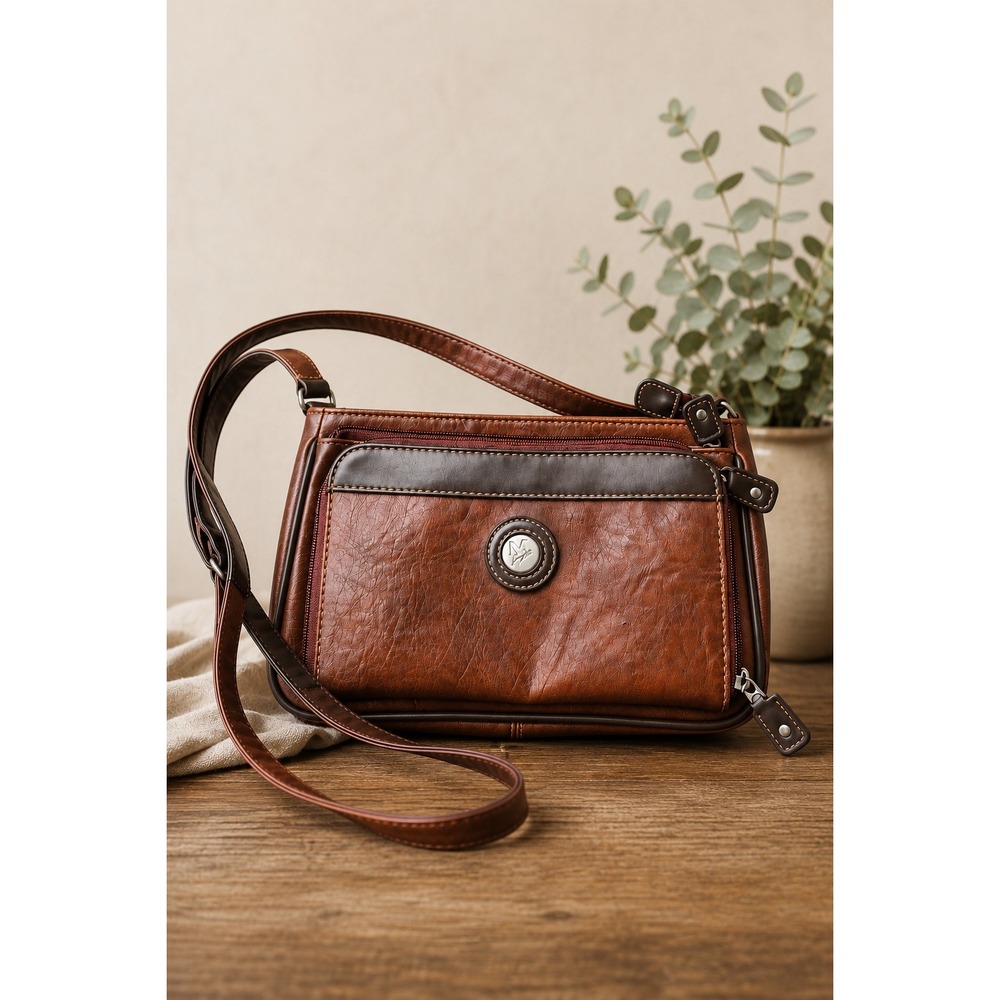Mouflon Leather Organizer Crossbody Purse Wallet Bag Cognac Travel Handbag